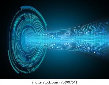 binary circuit board future technology, blue eye cyber security concept background, abstract hi speed digital internet.motion move blur. pixel vector