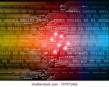 binary circuit board future technology, blue red yellow cyber security concept background, abstract hi speed digital internet.motion move blur. pixel vector