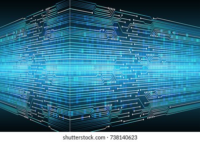 binary circuit board future technology, blue cyber security concept background, abstract hi speed digital internet.motion move blur. pixel vector