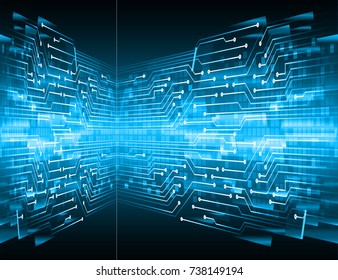 binary circuit board future technology, blue cyber security concept background, abstract hi speed digital internet.motion move blur. pixel vector