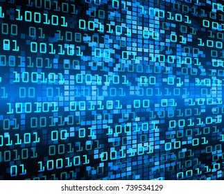 binary circuit board future technology, blue cyber security concept background, abstract hi speed digital internet.motion move blur. pixel vector