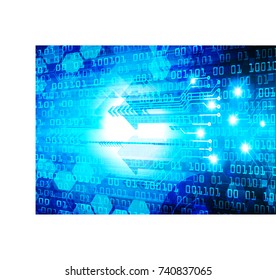 binary circuit board future technology, blue cyber security concept background, abstract hi speed digital internet.motion move blur. pixel vector