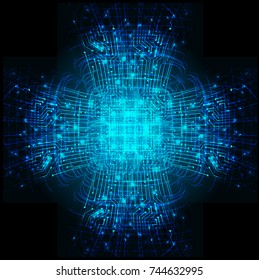 binary circuit board future technology, blue cyber security concept background, abstract hi speed digital internet.motion move blur. pixel vector