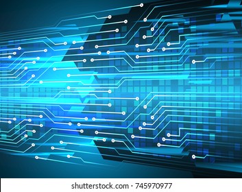 binary circuit board future technology, blue cyber security concept background, abstract hi speed digital internet.motion move blur. pixel vector