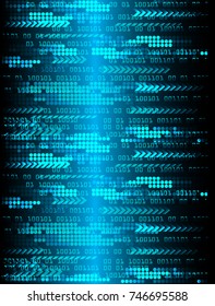 binary circuit board future technology, blue cyber security concept background, abstract hi speed digital internet.motion move blur. pixel vector