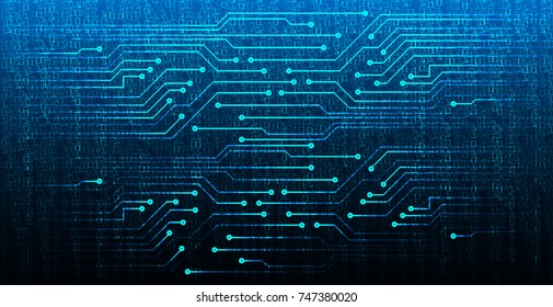 binary circuit board future technology, blue cyber security concept background, abstract hi speed digital internet.motion move blur. pixel vector