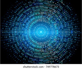 binary circuit board future technology, Circle blue eye cyber security concept background, abstract hi speed digital internet.motion move blur. pixel vector