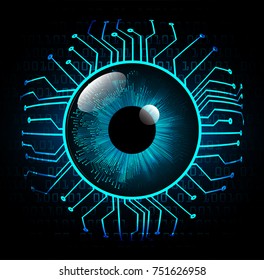 binary circuit board future technology, blue eye cyber security concept background, abstract hi speed digital internet.motion move blur. pixel vector