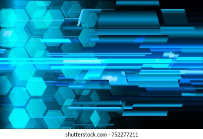 binary circuit board future technology, blue cyber security concept background, abstract hi speed digital internet.motion move blur. pixel Hexagon, honeycomb vector