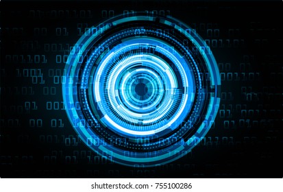 binary circuit board future technology, blue eye circle cyber security concept background, abstract hi speed digital internet.motion move blur. pixel vector