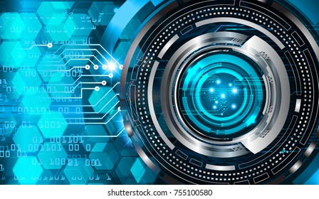 binary circuit board future technology, blue circle eye cyber security concept background, abstract hi speed digital internet.motion move blur. pixel vector