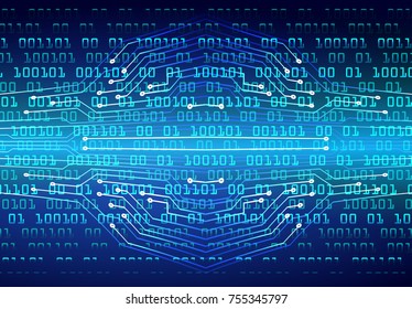 binary circuit board future technology, blue cyber security concept background, abstract hi speed digital internet.motion move blur. pixel vector