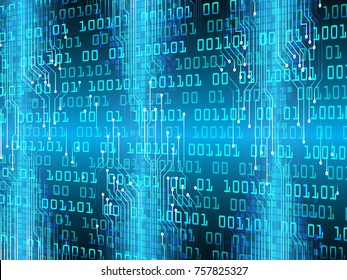 binary circuit board future technology, blue cyber security concept background, abstract hi speed digital internet.motion move blur. pixel vector