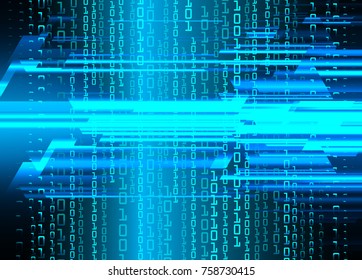 binary circuit board future technology, blue cyber security concept background, abstract hi speed digital internet.motion move blur. pixel vector