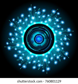 binary circuit board future technology, blue Circle eye cyber security concept background, abstract hi speed digital internet.motion move blur. pixel vector