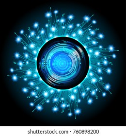 binary circuit board future technology, blue Circle eye cyber security concept background, abstract hi speed digital internet.motion move blur. pixel vector