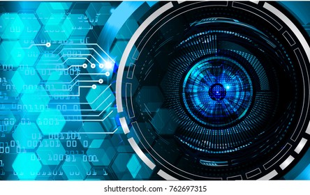 binary circuit board future technology, blue Circle eye cyber security concept background, abstract hi speed digital internet.motion move blur. pixel vector
