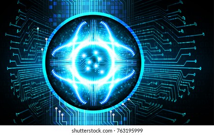 binary circuit board future technology, blue Circle eye cyber security concept background, abstract hi speed digital internet.motion move blur. pixel vector