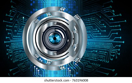 binary circuit board future technology, blue Circle eye cyber security concept background, abstract hi speed digital internet.motion move blur. pixel vector