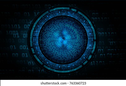 binary circuit board future technology, blue Circle eye cyber security concept background, abstract hi speed digital internet.motion move blur. pixel vector