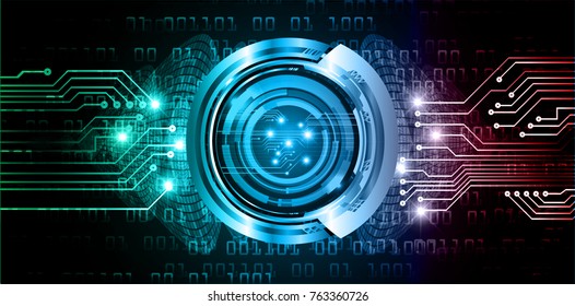 binary circuit board future technology, blue green red Circle eye cyber security concept background, abstract hi speed digital internet.motion move blur. pixel vector