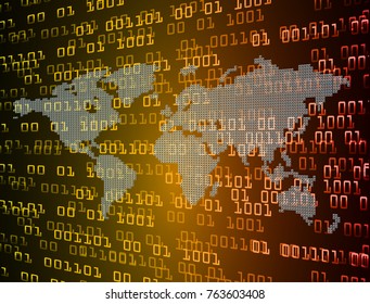 binary circuit board future technology, orange world cyber security concept background, abstract hi speed digital internet.motion move blur. pixel vector