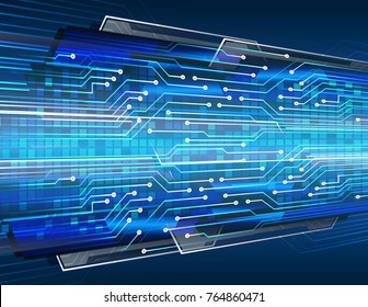 binary circuit board future technology, blue cyber security concept background, abstract hi speed digital internet.motion move blur. pixel vector