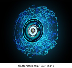 binary circuit board future technology, blue  Circle Eye cyber security concept background, abstract hi speed digital internet.motion move blur. pixel vector