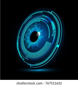 binary circuit board future technology, blue Eye circle cyber security concept background, abstract hi speed digital internet.motion move blur. pixel vector