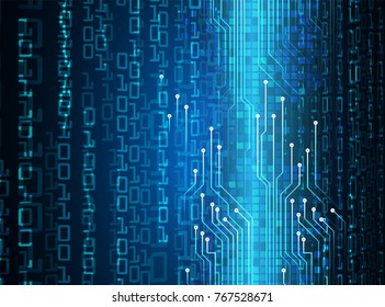 binary circuit board future technology, blue cyber security concept background, abstract hi speed digital internet.motion move blur. pixel vector