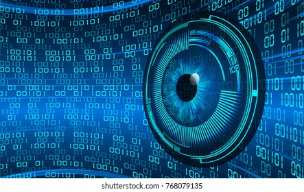 binary circuit board future technology, blue Eye circle cyber security concept background, abstract hi speed digital internet.motion move blur. pixel vector