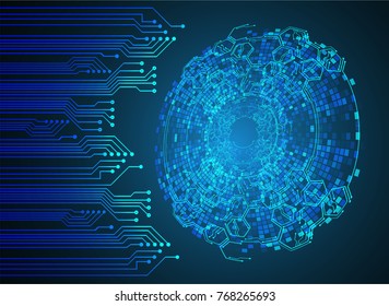 binary circuit board future technology, blue cyber security concept background, abstract hi speed digital internet.motion move blur. pixel vector