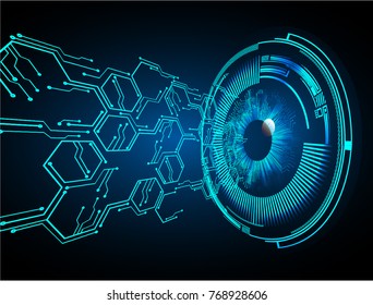 binary circuit board future technology, blue Eye circle cyber security concept background, abstract hi speed digital internet.motion move blur. pixel vector