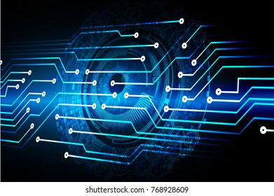 binary circuit board future technology, blue Eye circle cyber security concept background, abstract hi speed digital internet.motion move blur. pixel vector