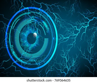 binary circuit board future technology, blue Eye circle cyber security concept background, abstract hi speed digital internet.motion move blur. bolt, thunderbolt, shaft vector