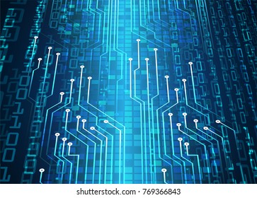 binary circuit board future technology, blue cyber security concept background, abstract hi speed digital internet.motion move blur. pixel vector