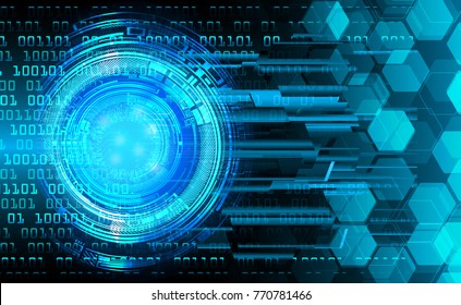binary circuit board future technology, blue Eye circle cyber security concept background, abstract hi speed digital internet.motion move blur. pixel vector