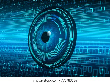 binary circuit board future technology, blue Eye circle cyber security concept background, abstract hi speed digital internet.motion move blur. pixel vector