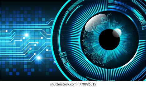 binary circuit board future technology. Blue eye cyber security concept background. Abstract hi speed digital internet.
