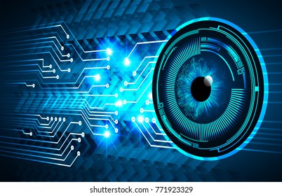 binary circuit board future technology. Blue Circle eye cyber security concept background. Abstract hi speed digital internet.