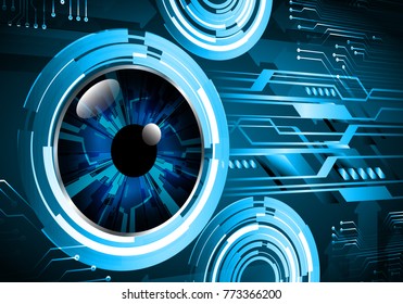 binary circuit board future technology, blue Eye circle cyber security concept background, abstract hi speed digital internet.motion move blur. pixel vector