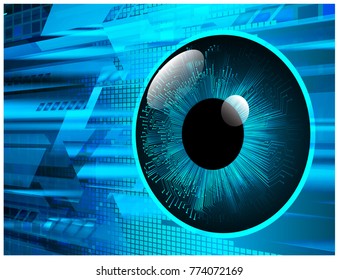 binary circuit board future technology. Blue Circle eye cyber security concept background. Abstract hi speed digital internet.