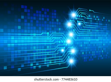 binary circuit board future technology, blue cyber security concept background, abstract hi speed digital internet.motion move blur. pixel vector