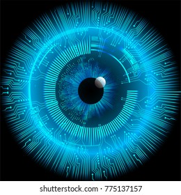 binary circuit board future technology. Blue Circle eye cyber security concept background. Abstract hi speed digital internet. vector
