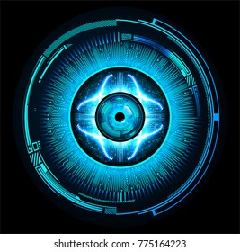 binary circuit board future technology. Blue Circle eye cyber security concept background. Abstract hi speed digital internet. vector
