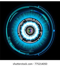 binary circuit board future technology. Blue Circle eye cyber security concept background. Abstract hi speed digital internet. vector
