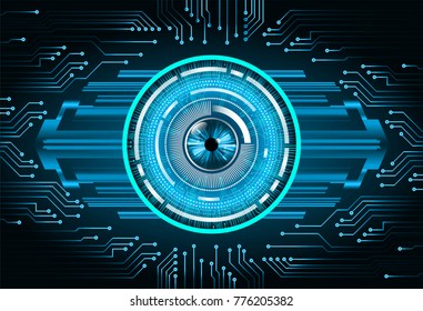 binary circuit board future technology. Blue Circle eye cyber security concept background. Abstract hi speed digital internet. vector