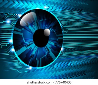binary circuit board future technology. Blue Circle eye cyber security concept background. Abstract hi speed digital internet. vector