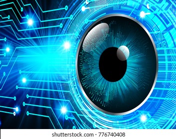 binary circuit board future technology. Blue Circle eye cyber security concept background. Abstract hi speed digital internet. vector