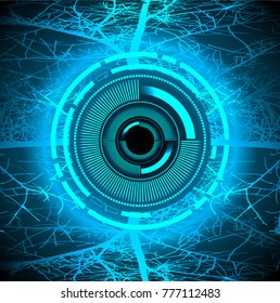 binary circuit board future technology. Blue Circle eye cyber security concept background. Abstract hi speed digital internet. vector